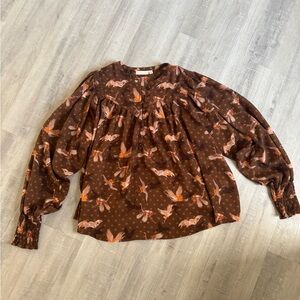 Chic Brown Floral Blouse with Balloon Sleeves